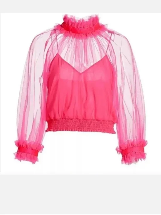 Alice + Olivia Alexia Ruffled Sheer Blouse in Pink Size  XS NWOT - Picture 2 of 12